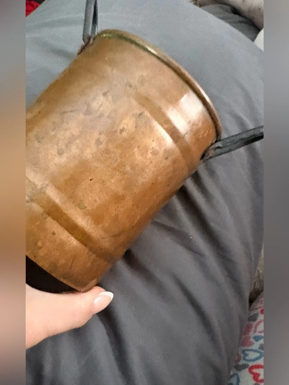 Vintage Copper Bucket with rod iron handles - Rustic 9.5